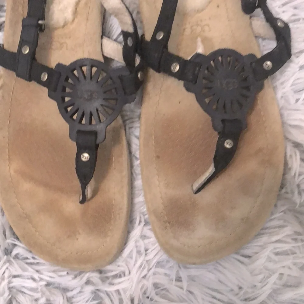 UGG Ayden Leather Sandals With Lamb Lining, Black
